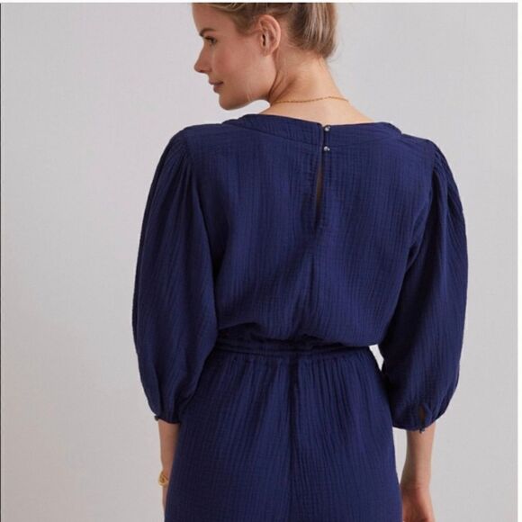 Anthropologie Celia Gauzy Romper Women's size XS navy blue faux wrap drawstring - Picture 2 of 13